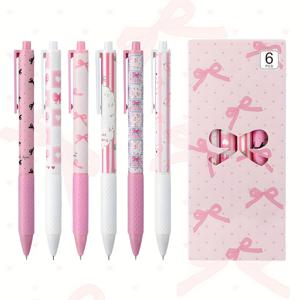 TEMU 4/6 팩 핑크 보 젤 펜, 0.5mm 미세 팁 리트렉터블 볼펜, 빠른 건조 블랙 잉크, 일기 쓰기, 노트-taking, 쓰기 파티 스테이션러리 선물 사무용품
