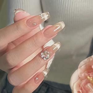 TEMU 24개 장식된 발레 코피프레스 온 네일, 누드 고양이 눈과 라인스톤 & 글리터 액센트, 재사용 가능한 아크릴 네일 세트, 여성 및 - 네일 파일, 젤리 글루, 자연스러운 보기를 포함, 네일 아트 액세서리