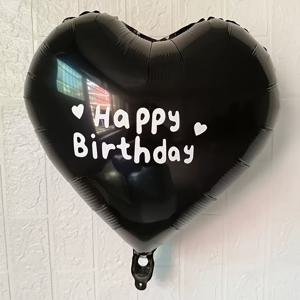 TEMU 45.72cm 하트 모양 풍선 - 생일 축하 스티커 포함, 그린/퍼플/블랙 알루미늄 필름 풍선, 화이트 글자 스티커, 사진 풍선, 생일 파티 장식, 할로윈 , 크리스마스 테마 풍선, 동물 테마 생일 장식, 크롬 풍선, 재사용 가능한 가랜드, 포일 파티 풍선, 가족 행사 장식