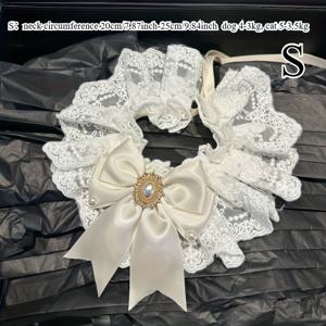 TEMU 웨딩 레이스 펫 비브 & 칼라 - 우아한 화이트 레이스와 리본, 고양이 및 소형견용 조절 가능 - 웨딩, 포토샷, 정장 행사에 완벽한 액세서리, 착용하기 쉬운 목걸이형 디자인, 세련된 디테일, 패션 애완동물 의상, 폴리에스터 소재, 특별한 날을 위한 펫웨어