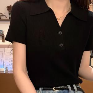 TEMU 여성용 한국 스타일 탑 - 통기성 좋은 반팔 버튼 프론트 셔츠, 캐주얼 루즈핏 솔리드 컬러 레이어링 필수품, 봄 여름 가을 시즌 패션, 라운드 넥라인, 세미트랜스퍼런트 원단
