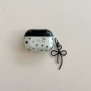 TEMU 블랙 투명 블루 블랙 스타 + 보우 매달린 귀걸이 케이스 애플용 AirPodsPro2 케이스/AirPodsPro 케이스/AirPods4 케이스/AirPods3 케이스/AirPods2 케이스/패션 여성 귀걸이 케이스/ 귀걸이 케이스