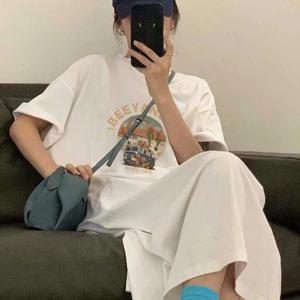 TEMU 여성 봄 여름 데일리 캐주얼 롱 옆트임 빅사이즈 루즈핏 라운드 포인트 반팔 원피스 잠옷 홈웨어 티셔츠 원피스 임부복 편안한 원피스