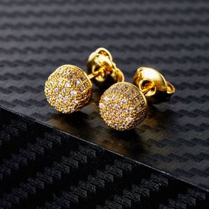TEMU 18K 금 도금 구리 스터드 귀걸이, 합성 큐빅 지르코니아, 이중 겹 원형 디자인, 힙합 & 일본 스타일, 일상 착용 및 선물용으로 이상적, 모든 계절에 적합 - 남녀 공용