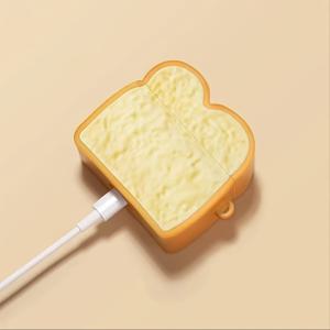 TEMU 카툰 크리에이티브 토스트 빵 케이스 (카라비너 포함) - 에어팟 1, 2, 3, 프로용 스타일리시 미끄럼 방지 보호 커버