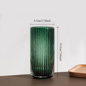 TEMU 1개의 기하학적 유리 꽃병, 클래식 수직 줄무늬, 빈티지 스타일, 가정 및 테이블을 위한 미니 레트로 꽃 장식, 배터리 불필요, 전원 불필요, 둥근 실린더 모양, 가정 주방 장식