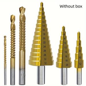 TEMU 6pcs 티타늄 스텝 드릴 비트 세트 - 목재 및 금속용 다용도 밀링 커터, 4-12mm에서 4-32mm 크기, 원형 샤크
