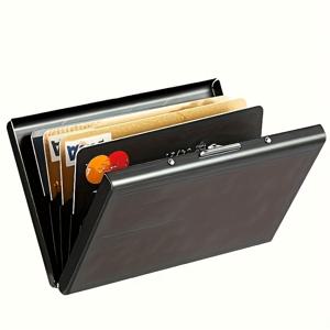TEMU 남성 스테인리스 스틸 RFID 차단 카드 홀더 - 슬림 블랙 메탈 지갑, 다중 구획, 광택 마감, 아빠를 위한 완벽한 아버지의 날 선물, 안전한 카드 저장 | 슬림 블랙 | 광택 마감