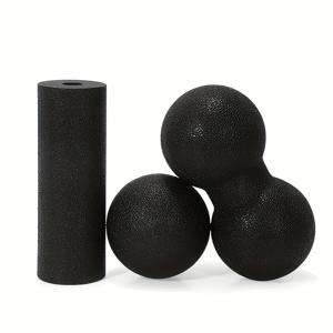 TEMU 3개입 피넛 마사지 볼, 요가 피트니스용 딥 티슈 패시아 볼, 트리거 포인트 볼, 이동성 마사지기 (블랙+블루) - 긴장된 근육 완화 및 휴식