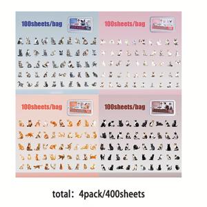 TEMU 총 4팩 (400장) - 고양이 테마 스티커 세트, 재미있는 음식 캔 디자인, 저널 장식 및 플래너 액세서리, 공예용