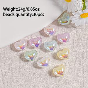 TEMU 30개 9mm 하트 모양 무지갯빛 미스티 드림 비즈 - DIY 주얼리 만들기, 목걸이, 귀걸이 및 휴일 공예용 프리드릴 구멍 파스텔 ABS 비즈, 스페이서 비즈, 꿈결 같은 감성, 매끄러운 마감, 창의적인 디자이너용|은목걸이