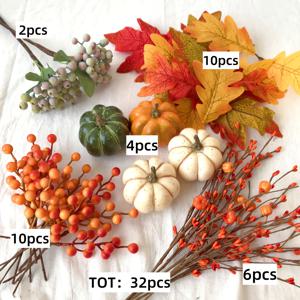 TEMU 32pcs 가을 수확 장식 세트, 밝은 인조 폼으로 만든 오이, 버섯, 줄기, 블루베리, 메이플 잎, DIY 장식, 추수 감사절, 할로윈, 가을 수확 파티 장식, 정원 장식, 가정 장식에 적합합니다.
