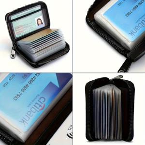 TEMU 남성용 슬림 RFID 차단 지퍼 월렛 - 다중 수납공간, 보안 여행 ID 정리함, 12장 이상의 카드 및 현금 수납 가능, 내구성 있는 블랙 디자인, 메탈릭 클립 펜던트|명함지갑
