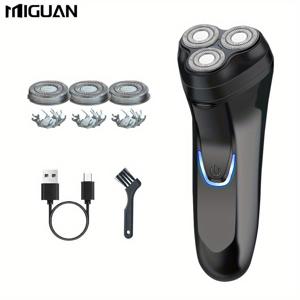TEMU MIGUAN 전기 면도기 3개 - USB 충전식, 청담 블랙 디자인, 남성용 면도기; 아버지의 날 선물, 면도 액세서리, 현대적인 미학, 내구성 있는 구조
