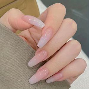 TEMU 엘레강트 핑크 프렌치 팁 프레스온 네일 - 탈착 가능, 중간 길이, 부드러운 마감, 접착 탭 포함, 공식 행사에 완벽, 네일 아트 필수품 | 화려한 스타일 | 내구성 있는 네일 접착제, 네일 아트 액세서리