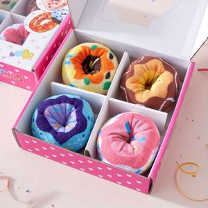 TEMU 남녀공용 해피 도넛 양말 4켤레 세트 - 컬러풀 항균 통기성 미드캐플 양말, 여름용 재미있는 디자인의 편안한 신발, 손세탁 전용, 내구성 있는 소재, 귀여운 양말 컬렉션