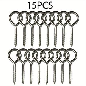 TEMU 15개/25개/35개 헤비듀티 스크류 아이 볼트 - 304 스테인리스 스틸, 2.59인치 (6.6cm), 은색, 광택 마감, 둥근 머리, 나선형 핸들, 녹 및 부식 방지, 200lbs 용량, 실내외 사용에 적합, 목재 고정, 케이블 관리, 해먹 지지대에 이상적, 튼튼한 재료