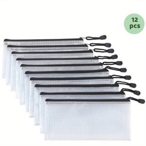 TEMU PVC 메쉬 지퍼 백 12개 - 방수 연필 파우치, 학교 및 사무용 문서용, 튼튼한 사이즈 9x4.3인치, 액세서리 보관에 완벽