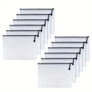 TEMU 12개 A5 PVC 메쉬 지퍼 백 - 방수, 투명 문서 정리 파우치, 사무용품용