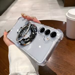 TEMU 삼성 갤럭시 A55 A54 A53 A25 A35용 투명 전기도금 자석 스탠드 방탄 케이스, 노트 20 울트라용 후면 커버 및 렌즈 보호기