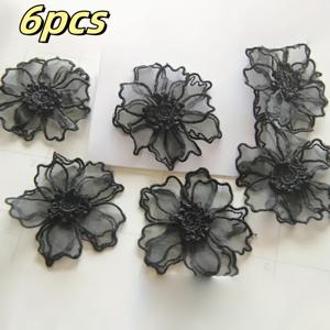 TEMU 6개 세트 우아한 블랙 레이스 꽃 패치, 3D 효과가 있는 더블 레이어 오간자 디자인, DIY 웨딩 드레스 및 정장 장식에 이상적