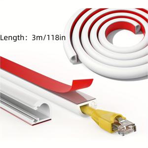 TEMU 1m/2m/ 자체 접착형 유연한 케이블 숨김대 - 벽 전선용 화이트 PVC 코드 관리 솔루션, 쉬운 절단 및 측면 개방 디자인으로 더 깨끗한 와이어 관리, 와이어 정리 | 유연한 커버 디자인 | PVC 소재