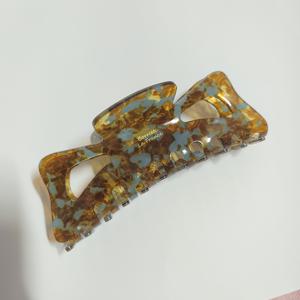TEMU 대형 헤어 클로 클립 - 커피 레이크 블루 프린트 크래프트 / 블랙 헤어 클로 클립 레트로 대비 디자인, 게으른 헤어 스타일을 만듭니다, 여성용 고탄성 헤어 그립, 일상적인 통근 및 데이트에 필수, 헤어 클로 클리|빅사이즈