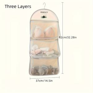 TEMU 판다 테마 매쉬 속옷 및 양말 보관 가방 - 통기성 좋은 무취 폴리에스터 벽걸이/문걸이형, 다용도 수납함, 욕실·침실·주방 옷장 정리용