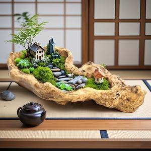 TEMU 젠 스타일 레진 드리프트우드 화분 - 방수 및 내구성 강한 미니어처 풍경, 이끼와 다육식물, 돌길이 포함 실내외 장식용, 사무실이나 집에 적합한 저유지보수 테라리움