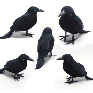 TEMU 현실적인 검은 까마귀 5개 세트, 생동감 있는 인공 깃털 - 진정한 빈티지 스타일의 할로윈 장식용품, 전기 필요 없음. 실내 계절별 장식 수집가를 위한 건물 & 액세서리, 으스스한 장식, 고딕풍 홈데코, 기괴한 미학, 고품질 깃털, 섬세한 제작, 홈 , 파티 플래너, 크리스마스