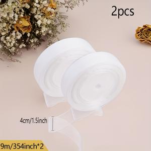 TEMU 2개 화이트 시어 오간자 쉬폰 리본, 3.81cm x 107.9m, 플라스틱 소재, 깃털 없음, 결혼식, 생일, , 부활절, 어머니의 날 장식용