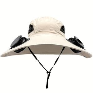 TEMU 태양광 충전식 2단 조절형 팬이 있는 UPF50+ 버킷햇, USB 및 태양열 충전 기능 - 해변, 캠핑, 낚시용|벙거지모자|캠핑선풍기