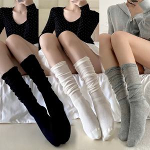 TEMU 3켤레 여성용 얇은 종아리 양말, 패션 버블 토 디자인, 통기성 좋은 JK 하이웨이스트 타이츠 (블랙, 화이트, 그레이), 일상 편안함을 위한 발레 스타일