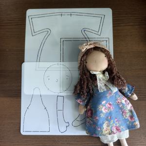 TEMU PET 수선용 수제 DIY 사진 템플릿 - 꽃무늬 드레스 & 리본 디테일이 있는 귀여운 소녀 인형 배치 가이드, 인형, 공예, 가정 장식용 부드러운 스티칭 템플릿, 수선 액세서리
