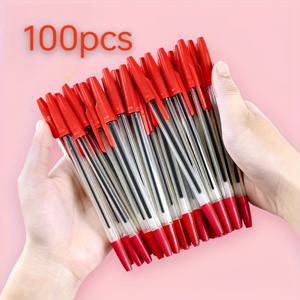 TEMU 100팩 사무용 0.7mm 라운드 팁 볼펜, 빨강/검정/파랑 선택 가능, 학생 및 교사를 위한 내구성 있는 수정 펜