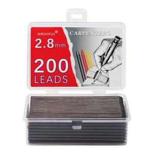 TEMU 200개 초대형 목수 연필芯 - 2.8mm 블랙 목공 및 목수芯, 90mm 길이, 초대형 용량, 투명 컨테이너와 부드러운 글쓰기芯을 위한 목수, 엔지니어, 도면 작성자, 목공 공급품, 전문 기술, 내구성 있는 구조