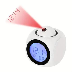 TEMU 1pc LED 프로젝션 알람 시계 온도 및 습도 디스플레이 | Snooze 기능 | 현대적 빨간색 레이저 프로젝션, ABS 플라스틱, 어둠 속에서 빛나는 손, 홈 및 사무실용 다기능 디지털 데스크 시계 (AAA 배터리 포함되지 않음), 사무실 데스크 액세서리, 세련된 디자인, 내구성 있는 플라스틱