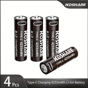 TEMU PUJIMAX AA 1.5V Type-C 고속 충전 배터리 - 대용량 4225mWh (1500회 주기 수명), 스마트 충전 회로, 태블릿 및 스마트폰 호환, 하버바이크용 장시간 전원 교체, 빠른 휴대폰 충전기