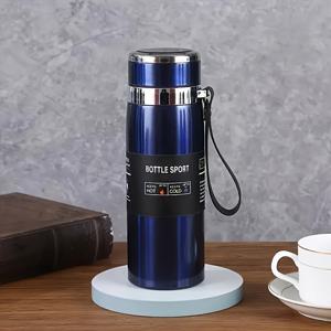 TEMU 다양한 색상의 스테인레스 스틸 진공 플라스크 - 1000ml/800ml 대용량 여행용 컵, 휴대용 스트랩 및 차 스트레이너, 캠핑, 하이킹, 스포츠, 야외 수분 보충, 세련된 원통형 스타일, 안전한 뚜껑 기능