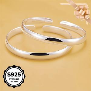 TEMU 925 스털링 실버 오픈 브레이슬릿 2개 세트 | 저자극성 | 매끄럽고 광택 있는 마감 | DIY 프로젝트에 완벽한 아이템 | 모든 기념일에 적합한 선물