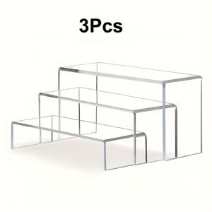 TEMU 3개 세트 모던 투명 디스플레이 스탠드, 홈 데스크탑 장식용 디스플레이 스탠드, 하이 앤 로우 사다리 U자형 디스플레이 스탠드, 재사용 가능, 피규어, 작은 조각상 및 향수에 적합, 화장품 보관 및 디스플레이 정리함