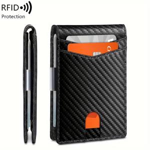 TEMU MIYIN 슬림 RFID 차단 양면 지갑, 머니 클립 포함 – 블랙 & 오렌지 신용카드 홀더, 신분증 & 신용카드용 전면 슬롯, 일상 사용을 위한 컴팩트 디자인, 미니 지갑