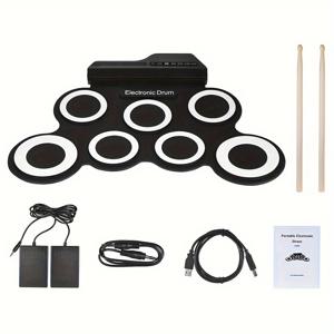 TEMU 휴대용 전자 드럼 접이식 미니 재즈 키트, 초보자를 위한 USB MIDI 출력, 헤드폰 지원, 내장형 메트로놈, 에너지 절약 디자인, 스피커 미포함