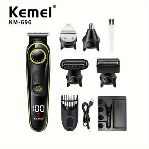 TEMU Kemei KM-696 LED 디스플레이가 있는 남성용 전기 헤어 클리퍼 세트, USB 충전식 리튬 배터리, 다기능 관리 키트, 면도기, 코털 클리퍼, 면도기 - ≤36V 작동 전압