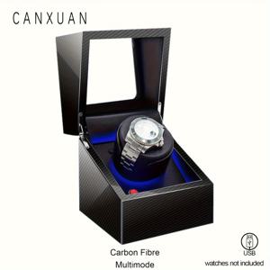 TEMU CANXUAN 시계 와인더 - 조용함, 듀얼 파워 USB/배터리, LED 조명, 투명 뚜껑, 피아노 마감 남성용 기계식 시계용