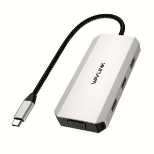 TEMU WAVLINK 7-in-1 USB-C Quad 디스플레이 독킹 , 썬더볼트 기술, Dual 4K HDTV/DP, VGA & 3xUSB-A Port - Mac/Windows/Chrome OS/Android용 Multi-Port Adapter, 썬더볼트3/USB-C 노트북과 호환되는 Plug&Play Workstation