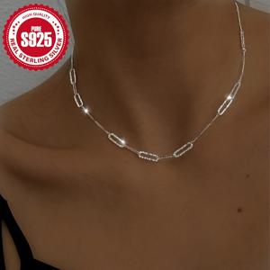 TEMU 여성용 S925 실버 반짝이는 체인 칼라본 목걸이 2.2g 알레르기 방지 캐주얼 착용용 단품