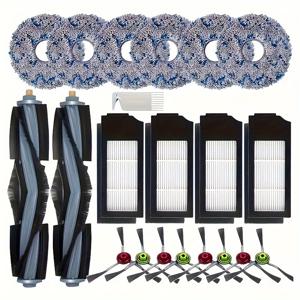 TEMU 20개의 액세서리 키트 Ecovacs Deebot X1 Omni / T10 Omni에 적합, Ecovacs Deebot X1 Turbo 진공 청소기용 교체 부품, 2개의 메인 브러시, 4개의 HEPA 필터, 8개의 사이드 브러시, 및 6개의 걸레 패드 포함.