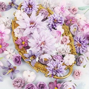 TEMU 48개 보라색 실크 데이지 & 장미 인공 꽃 머리 - DIY 공예, 결혼식, 청소년 샤워, 홈 파티 장식용 우아한 꽃 장식, 웨딩 장식 | 화려한 가랜드 디자인 | 리얼리스틱 꽃, 부케 액세서리