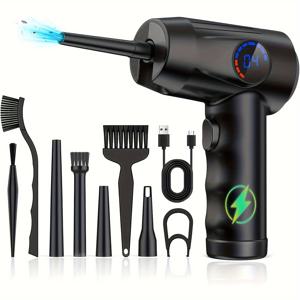 TEMU 무선 전기 에어 더스터, 51000 RPM 고출력 블로워, 4단계 속도 조절 및 LCD 디스플레이, 6000mAh 고속 충전, 15-45분 작동 시간, USB 전원 휴대용 무선 에어 캐논, LED 라이트 및 4-in-1 부착물 - 컴퓨터, 키보드, 전자기기, 먼지 제거용 압축 공기 캔 대체 (파워뱅크/차량용 충전기 호환)